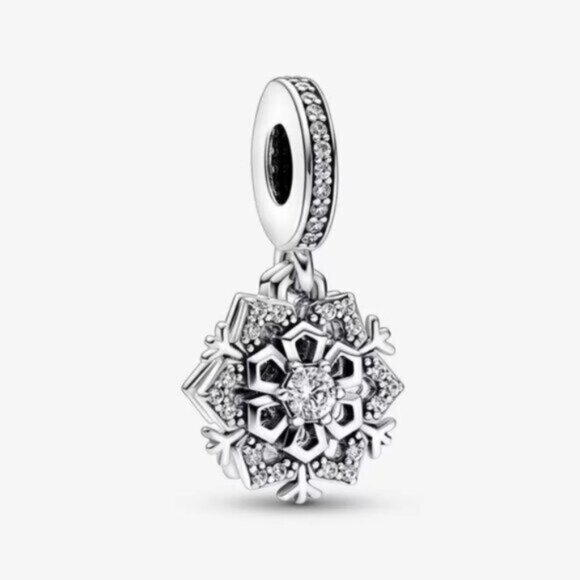 Pandora Sparkling Snowflake Double Dangle Charm - Picture 1 of 4